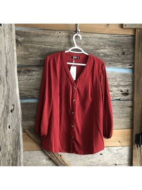 Yoins NWT plus size 1X burgundy button down blouse